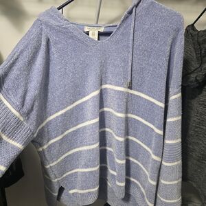 Rachel Zoe Lavender and White Striped V-Neck Sweater